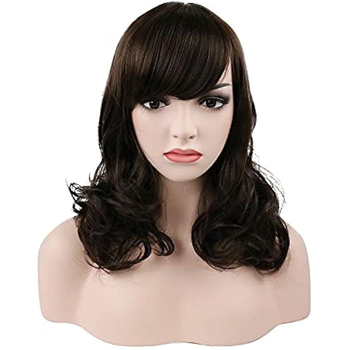 DILLARDS Seinwigs 16’’ Short Synthetic Curly Wavy With Flat Bangs Hair Replacement Wigs For Black Women With Wig Cap And Comb（Sh#6 Chestnut Brown） - Image 4